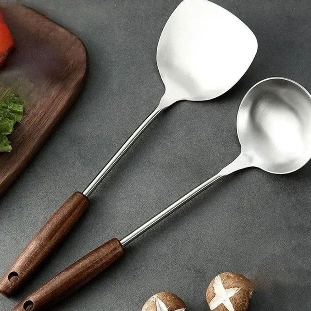 Stainless Steel Spatula Wood Handle Kitchen Stir Fry Spoon New Cooking Spatula Kitchen Tools