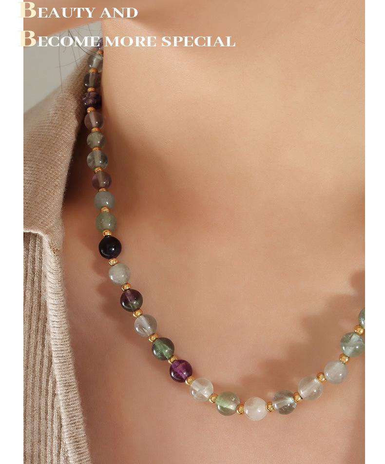 Multi-Color Natural Stone Beaded Titanium Steel Necklace
