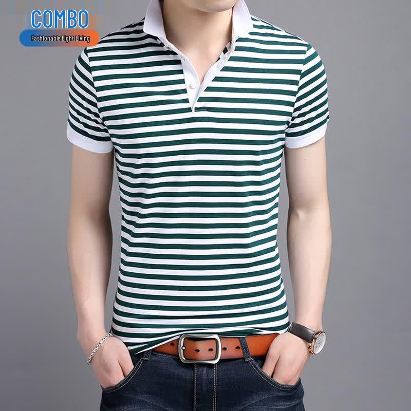 Kangbo Men s Striped Business Casual Polo T-Shirt 3XL