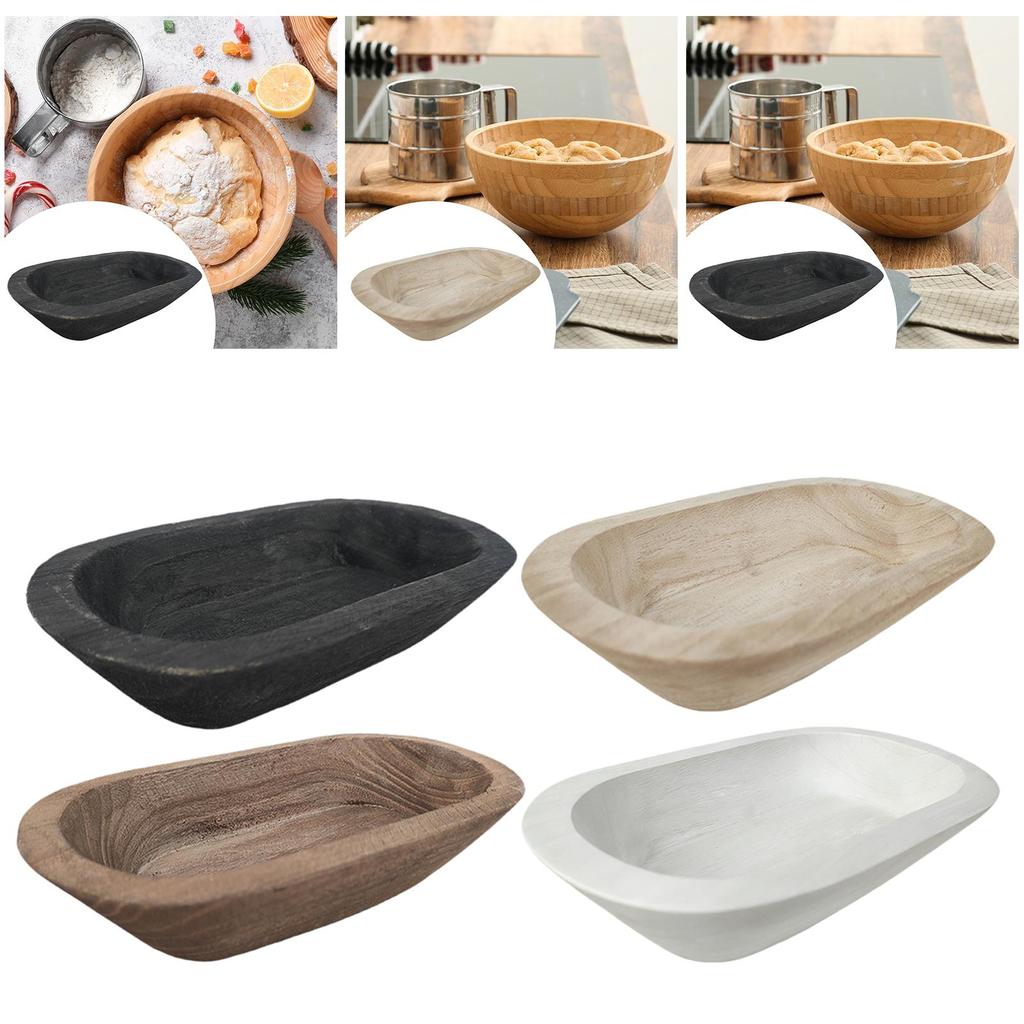 Decorative Wooden Storage Tray Hand Carved Bowl for Candle Tabletop Display for Kitchen or Living Room