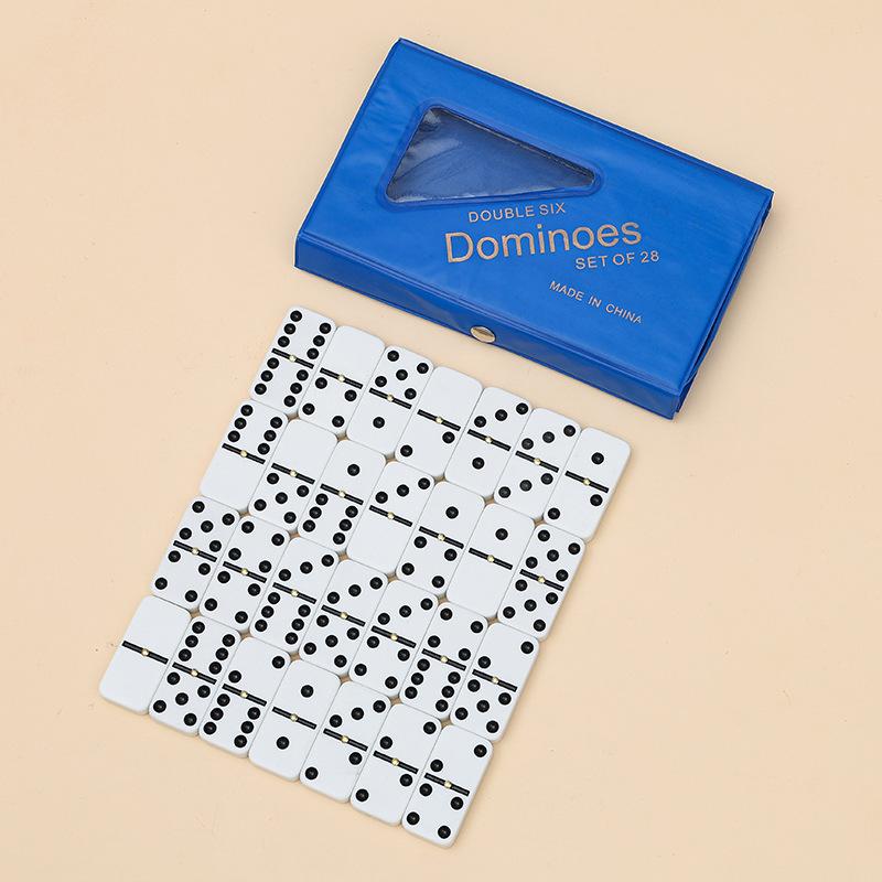 28pcs Double Six Domino, Blue PVC Box Teeth Yellow Dominoes, Domino with Nails - Casino Gift