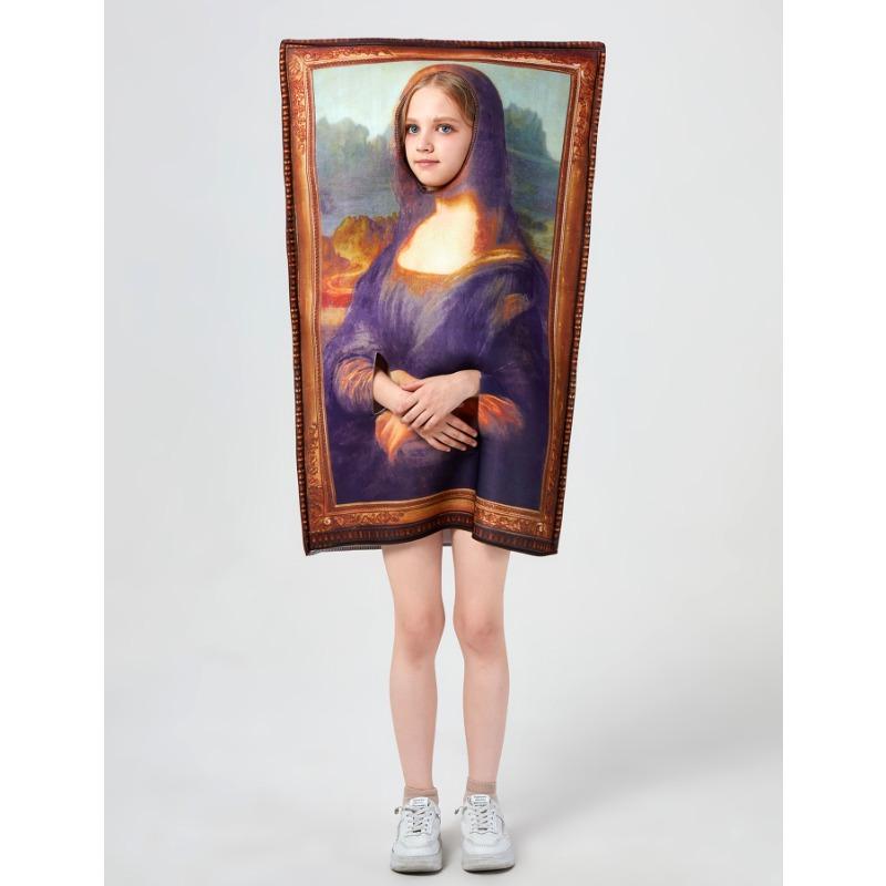 

New Halloween Party Costumes Mona Lisa Fun Mural Campus Event Performance onesie Child