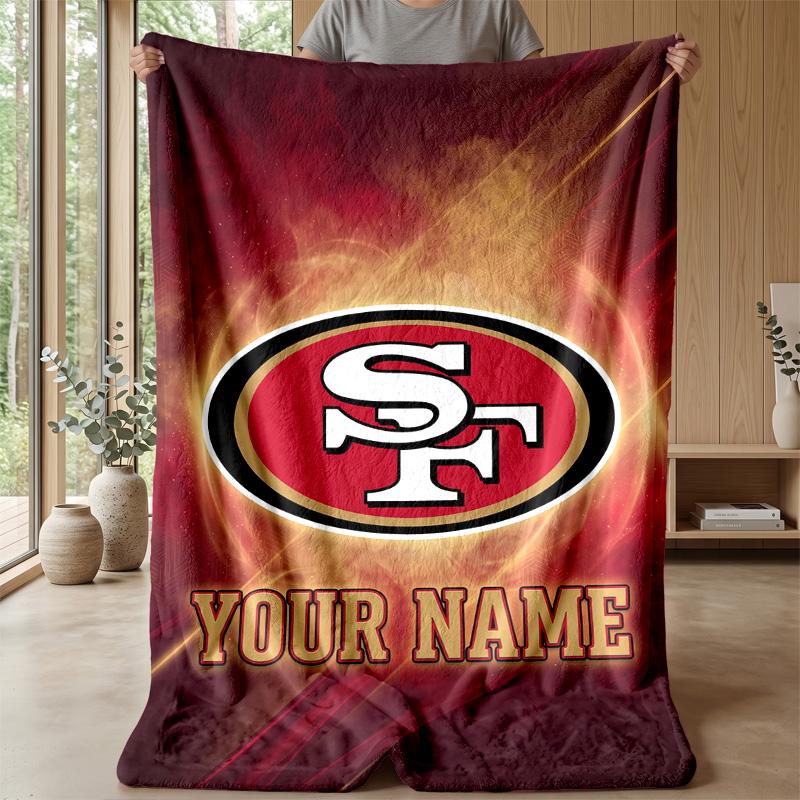 San Francisco 49ers Custom Flannel Throw Blanket Print Your Name Text Soft Warm Blanket Holiday Present