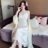 French Court Style Suspender Nightdress Women's Spring and Autumn Sexy Beauty Back Lace with Chest Pad Pajamas Autumn and Winter Long Dress Robe