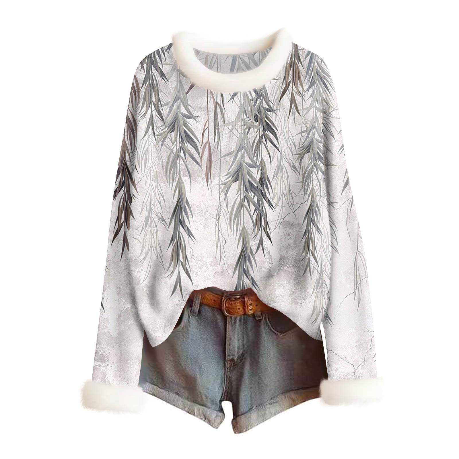 

Женский модный свитер с принтом и шерстяным воротником, повседневный вязаный пуловер с длинными рукавами L