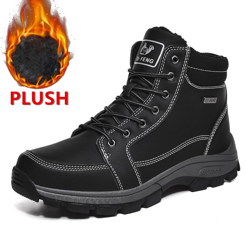 New Winter Men keep Warm Plush Snow Boots Men Casual Shoes Waterproof Work Shoes Outdoor Men Lace-Up Ankle Boots Big Size 39-48