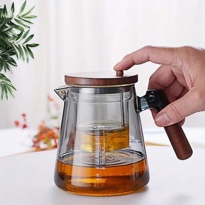 800ml/27.05oz Elegant Glass Infuser Tea Kettle with Wooden Lid and Handle -  for Homebrewed Tea