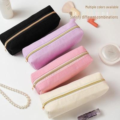 Trousse à crayons en velours côtelé style coréen pour femmes, grande capacité, aspect de haute qualité, polyvalente pour la papeterie ou les pinceaux de maquillage