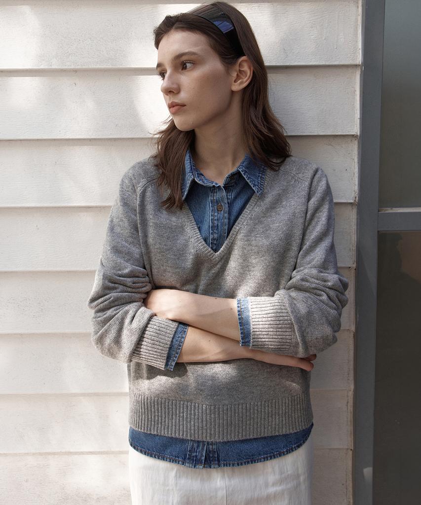WEDNESDAYOASISFORWOMEN Nive Lambswool Deep V-Neck Knit_Gray(Wcb6Kn75)