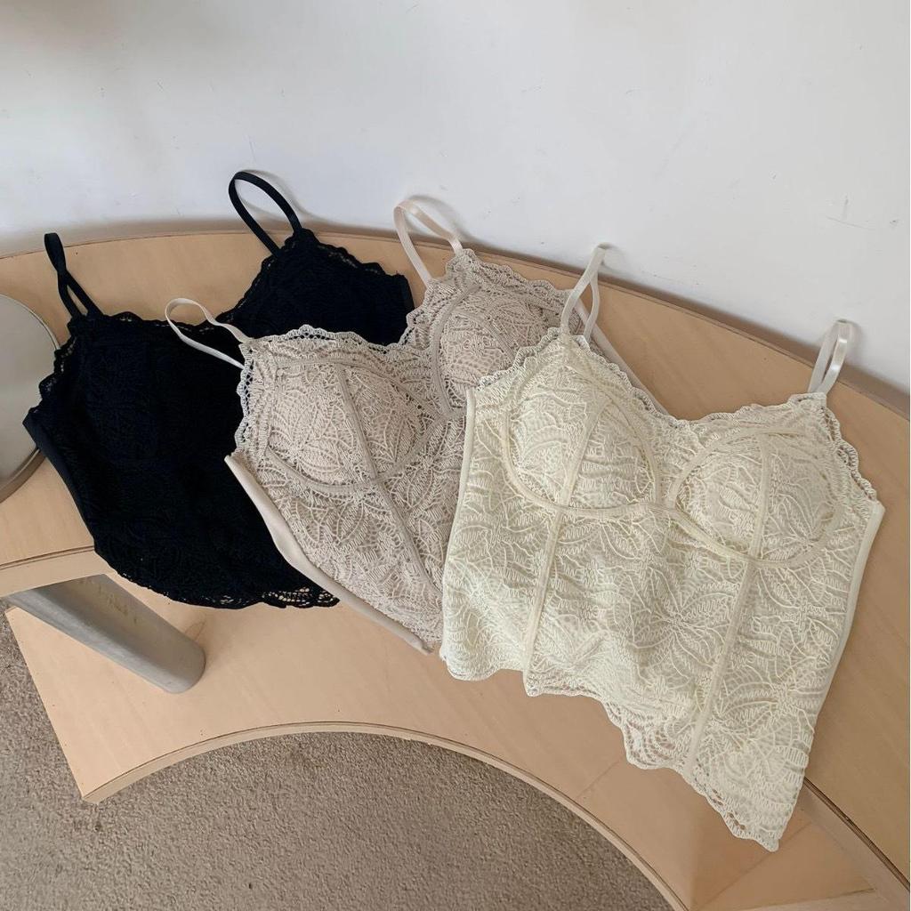 Spring-Summer Sexy Lace Push-Up Spaghetti Strap Vest with Chest Pads and Slimming Bandage Back