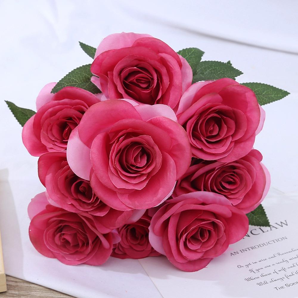 9 Head Real Happy Flower 10 Colors Photography Photo Gift Natural Silk Rose Flowers Mini Crystal Grass Bouquet Home Decorative