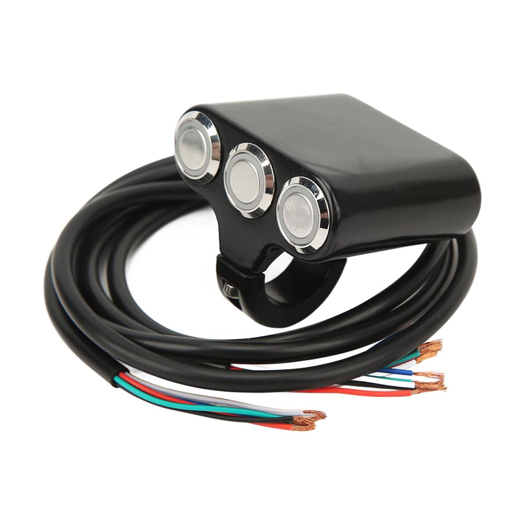 Motorcycle Push Button Aluminium Alloy 3 Bottons with Self Lock Reset Electric Bike Handlebar Switch for Conversion