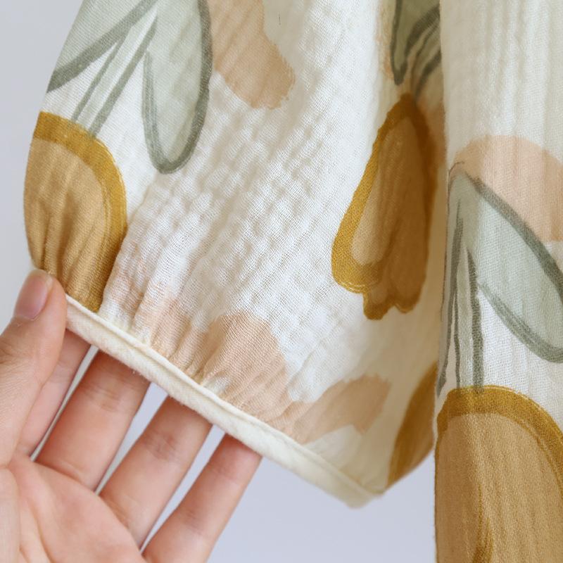 Frische Tulpen Doppelgaze Knittrige Baumwolle Shorts Pyjama-Sets Damen Sommer Kurzarm Pyjamas Nachtwäsche