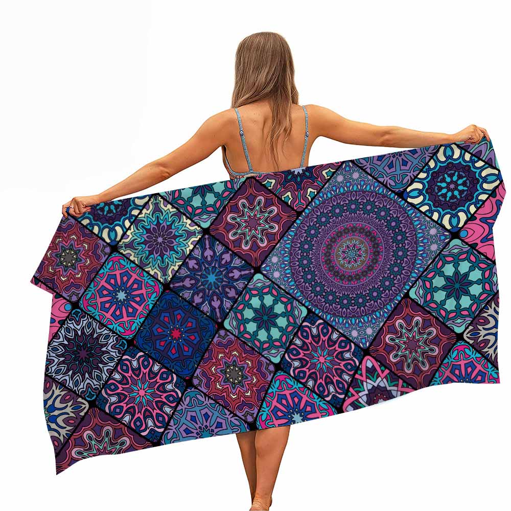 

Colorful Mandala Microfiber Psychedelic Beach Towel Portable Quick Dry Sand Outdoor Travel Swim Yoga Mat Super Absorbent Towel W40*H60(CM)