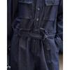 Women Cargo Denim Jumpsuit Lapel Long Sleeve Belted Loose Wide Leg Casual Overalls Streetwear Rompers
