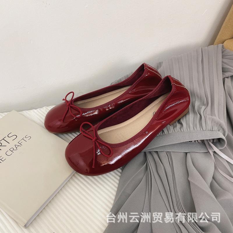 Gentle Wind Soft-Soled Beanie Shoes Women'S Bow Small Leather Shoes Spring And Summer Mary Jane Shoes Grandma Shoes