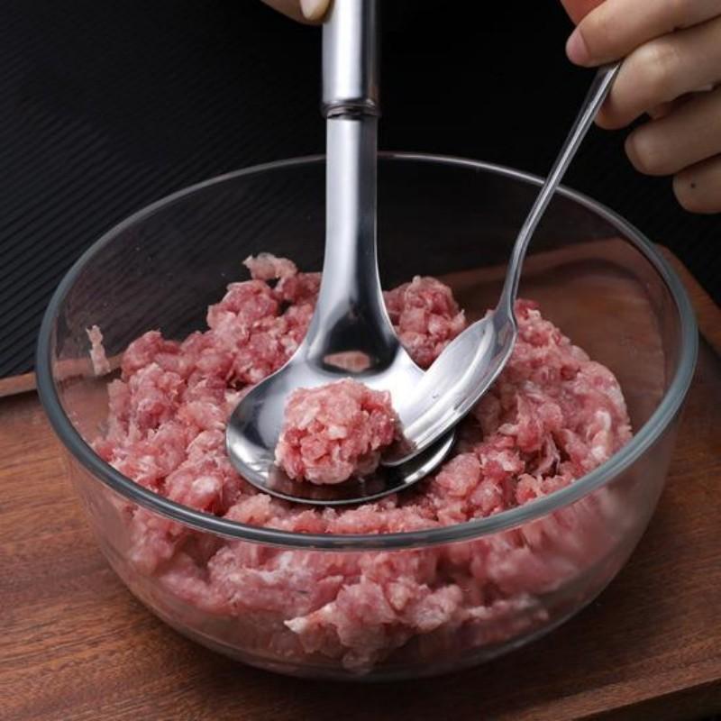 Stainless Steel Anti Stick Meatball Scoop Fall Resistant Portable Hollow Smooth Maker Spoon