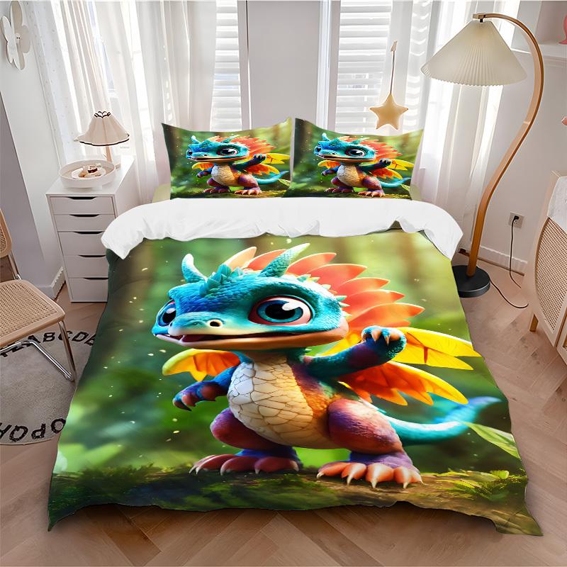 

3pcs bedding set Dragon Forest Includes 1 Comforter + 2 Pillowcases, Without Pillow Inserts, Soft Comfortable, Lightweight Breathable127 135x200cm