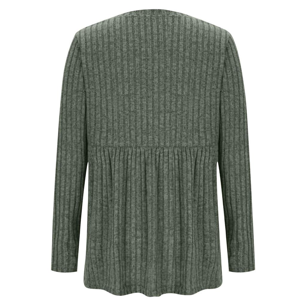 Túnica de Maternidad de Manga Larga para Mujer a la Moda, Top Babydoll Acanalado de Cuello Redondo, Ropa de Maternidad