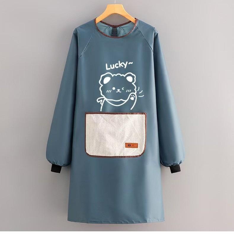 Cooking and catering coverall, thickened work apron, waterproof apron, long-sleeved apron, cartoon oil-proof apron