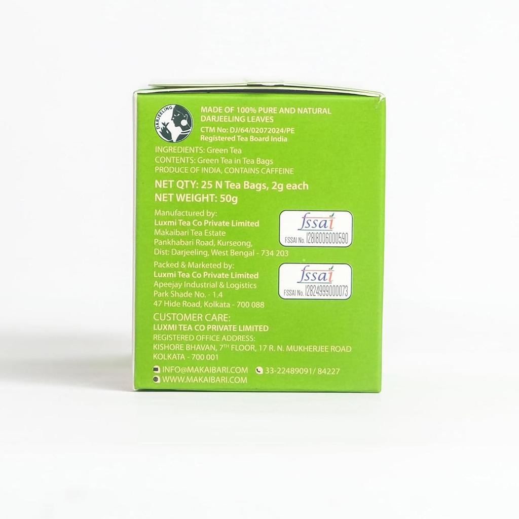 Makaibari Green Valley Apoorva Finest Darjeeling Green Tea Bags 25 Count Refreshing Energizing Antioxidant Tea