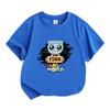 Kids Boys Girls 100% Cotton Short Sleeve Crew Neck T-Shirt, Cute Cartoon Blue Character Print Casual Soft Breathable Tee for Daily Wear, Home and Outd