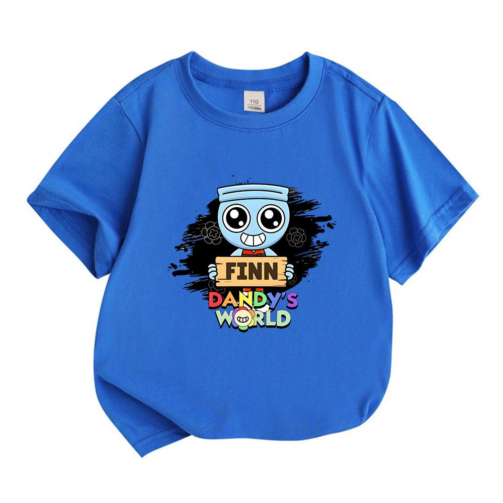 Kids Boys Girls 100% Cotton Short Sleeve Crew Neck T-Shirt, Cute Cartoon Blue Character Print Casual Soft Breathable Tee for Daily Wear, Home and Outd