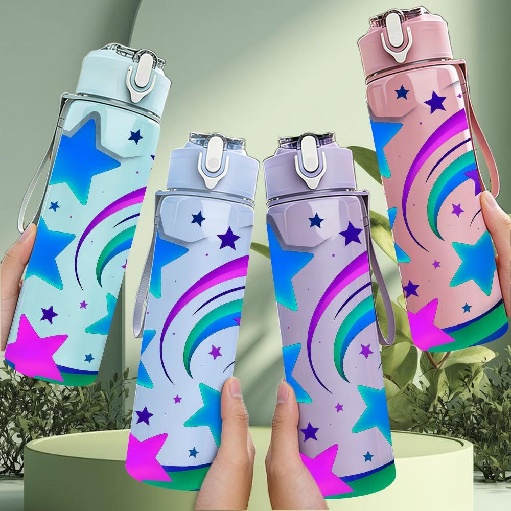 1PC Color Swirl Star Galaxy Space Print 750ml Color Plastic Sports Water Bottle Leakproof Flip Straw Lid Suitable for Sports Office Home Use