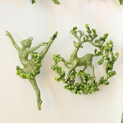 Snowflake Ornament 3D Lightweight Festive Green Glitter Detail Pendant Snowflake Christmas Ornaments For Indoor Home Living Room
