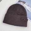 New double bow knitted hat women's autumn and winter sweet warm wool hat big head circumference show face small cold hat