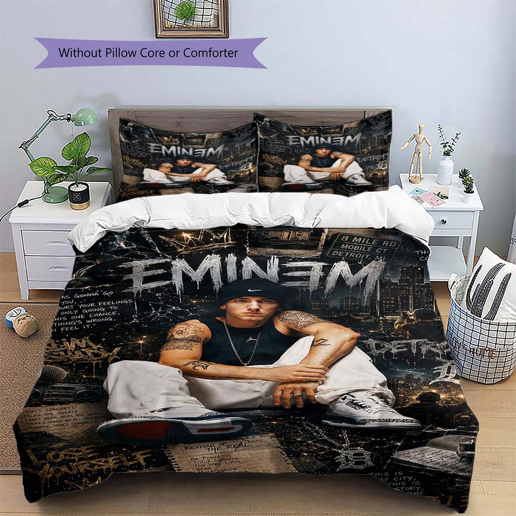 Eminem Pattern Bedding,Quilt Set Quilt Cover Pillowcase Home Birthday Gift(1 * Duvet Cover + 2 * Pillowcase, Without Core)