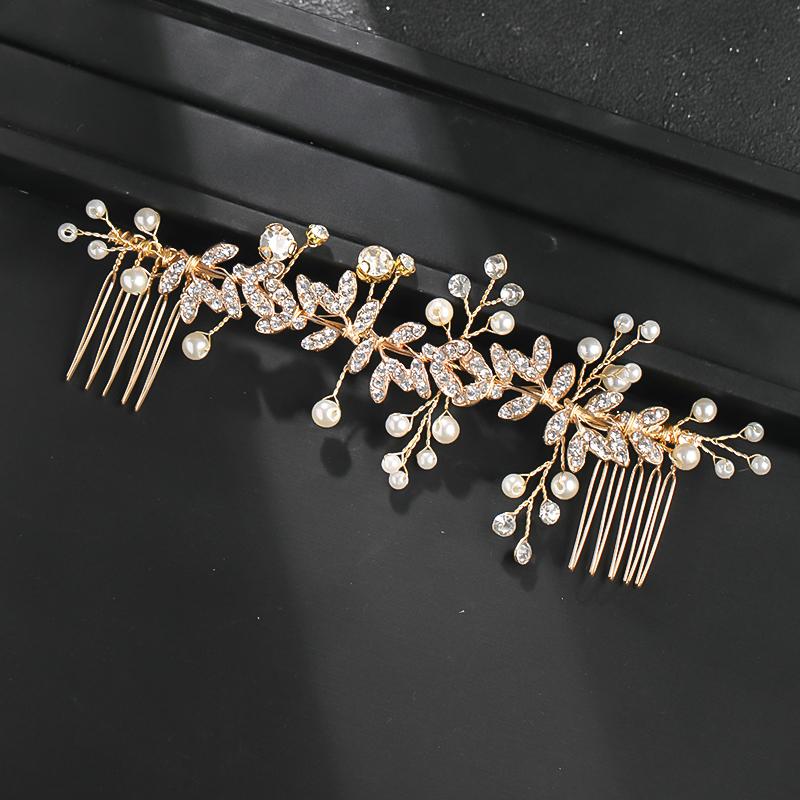 Wedding Pearl Leaf Crystal Hair Comb Hairpin Headband Tiara for Women Bride Queen Party Wedding Bridal Hair Accessories Jewelry