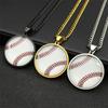 Fashion Sport Baseball Round Glass Pendant Necklace for Woman Man Stainless Steel Clavicle Chain Jewelry Collier NBL54-1S01