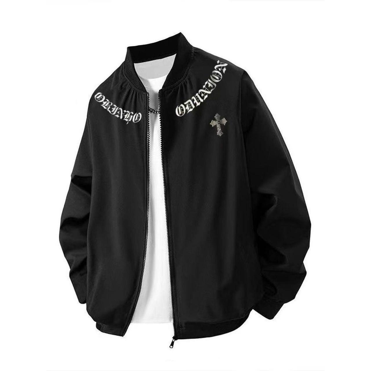 

Unisex American Letter Print Bomber Jacket: Spring/Autumn, Zipper, Versatile, Comfortable, Loose Fit Baseball Coat Extra Large