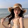 French Lace Bow Woven Straw Hat Women's Summer Seaside Big Brim Showing Face Small Sun Protection Visor