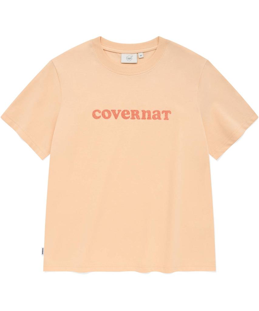 COVERNAT WOMAN Regular Fit Glitter Copper Logo T-Shirt Salmon