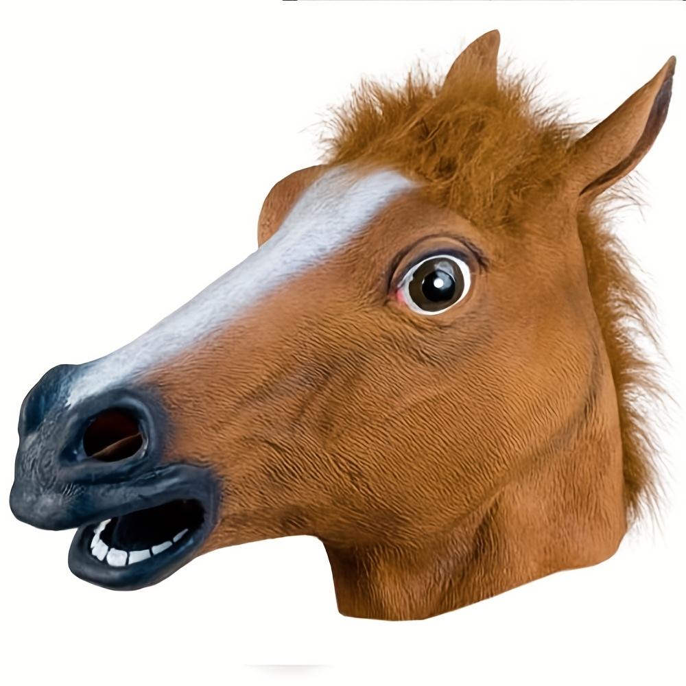 

Punk Rock Horse Mask | Natural Latex Brown Animal Headgear | Realistic Black Eyes &White Markings|Halloween Cosplay Costume Prop