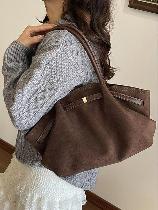 Winter Retro Suede Basket Shoulder Bag: Versatile, Large-Capacity Handbag