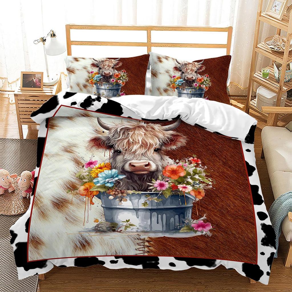 Highland Cattle Digital Printing Quilt Cover Bedding Set Quilt Cover Animal Three-Piece Set