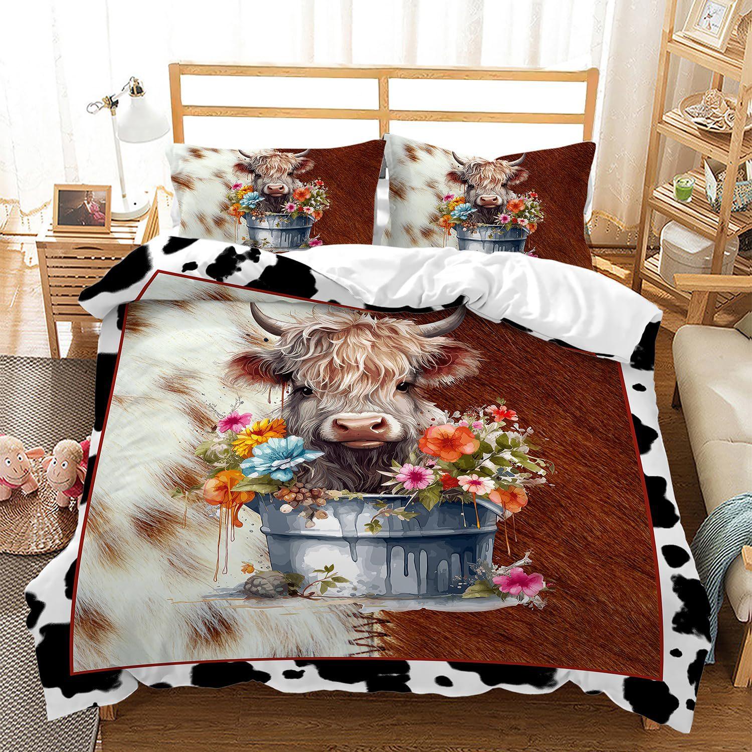 

Highland Cow Digital Printing Quilt Cover Bedding Set Quilt Cover European And American Animal Three-Piece Set Germany 200 * 200