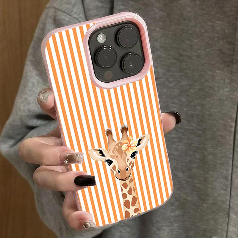 Shockproof Phone Case for iPhone 17 16 Plus 15 Pro 14 13 12 11 Pro Max 17 Air 16E Cute Flower Giraffe Orange Stripes Soft Cover