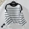 Autumn Winter Black White Stripe O-neck Pullover Sweater for Women's Outerwear Casual Oversized Lazy Style Knitted Sweaters Tops