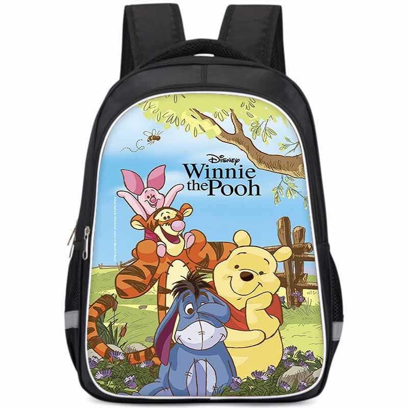 Winnie The Pooh Large Capacity Lightweight 3d School Backpack For Kids And Students Unisex Oxford Fabric