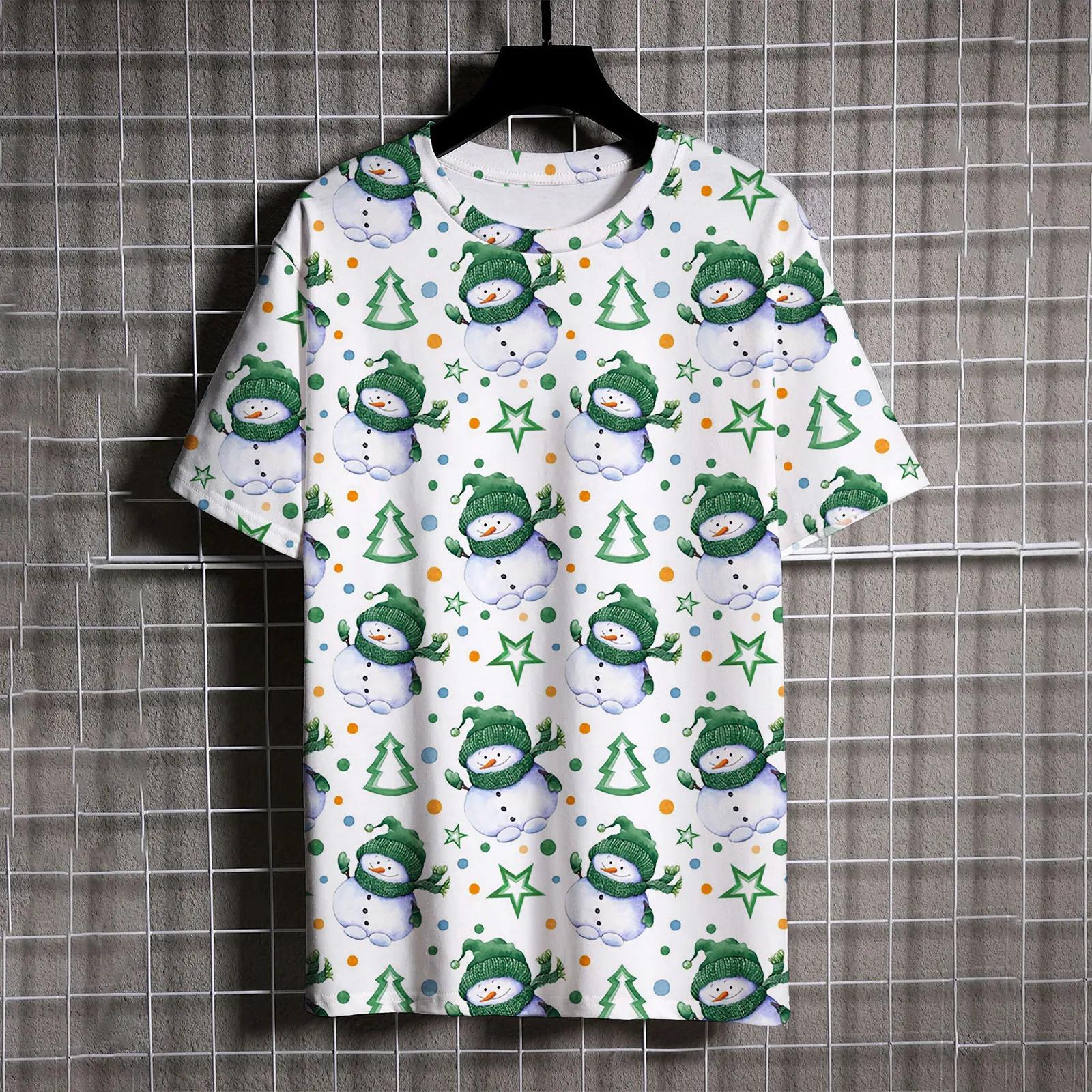 

Футболка с принтом Санта-Клауса для мужчин, мультяшный рисунок снеговика, короткий рукав, свободный топ, повседневная футболка с круглым вырезом для мальчиков и девочек, рождественская одежда 2XL