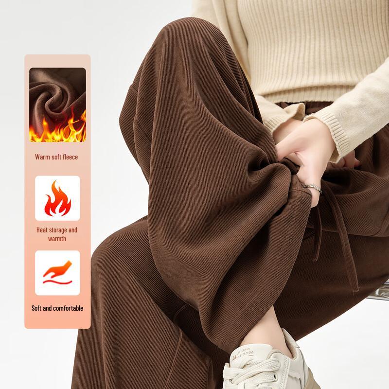 

Women s Winter High-Waist Plush Lined Wide-Leg Pants L