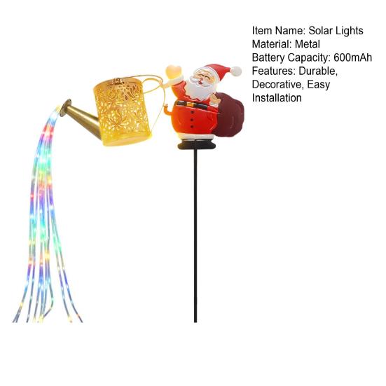 Solar Lights Outdoor Santa Watering Can Kettle Lights LED Fairy Lights Waterproof Metal Garden Lantern for Yard Patio Lawn Pathway