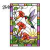 Light Filtering Privacy Film Stained Glass Static Window Clings, Hummingbird Flower Stickers, Removable Reusable Sticker PVC Decals for Home