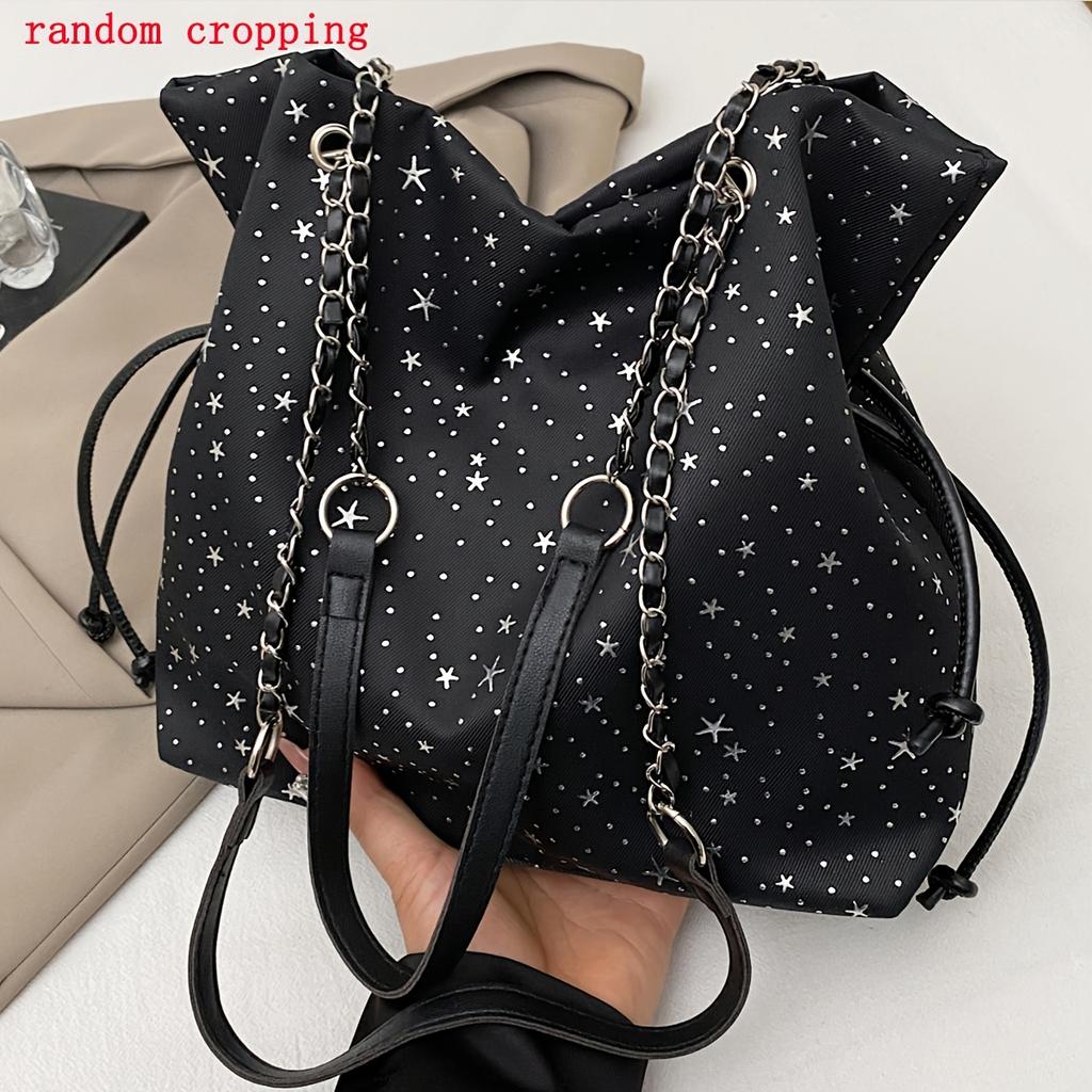 Women's Star-patterned Casual Trendy Sweet Tote Bag, Versatile Solid Color Stylish Handbag, Suitable for Daily Commuting, Work, Travel and Shopping.