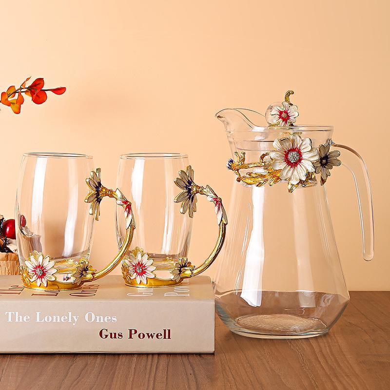 Creative Enamel Color Daisy Glass High Temperature Resistant Large Capacity Water Cup High Value Drinking Cup Cold Water Duck Bill Pot