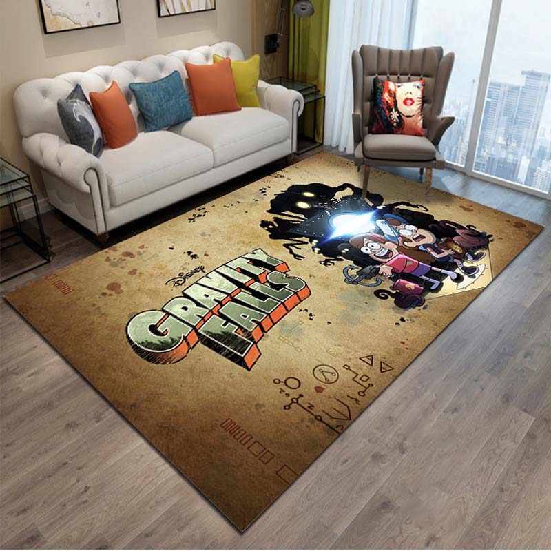 Gravity-Falls Cartoon Pattern Room Carpet Rug for Home Living Room Bedroom Sofa Decor Kids Play Area Rug Non-slip Floor Mat Gift